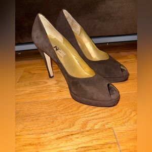 Brown Suede Peep-Toe Heels Size US 7.5